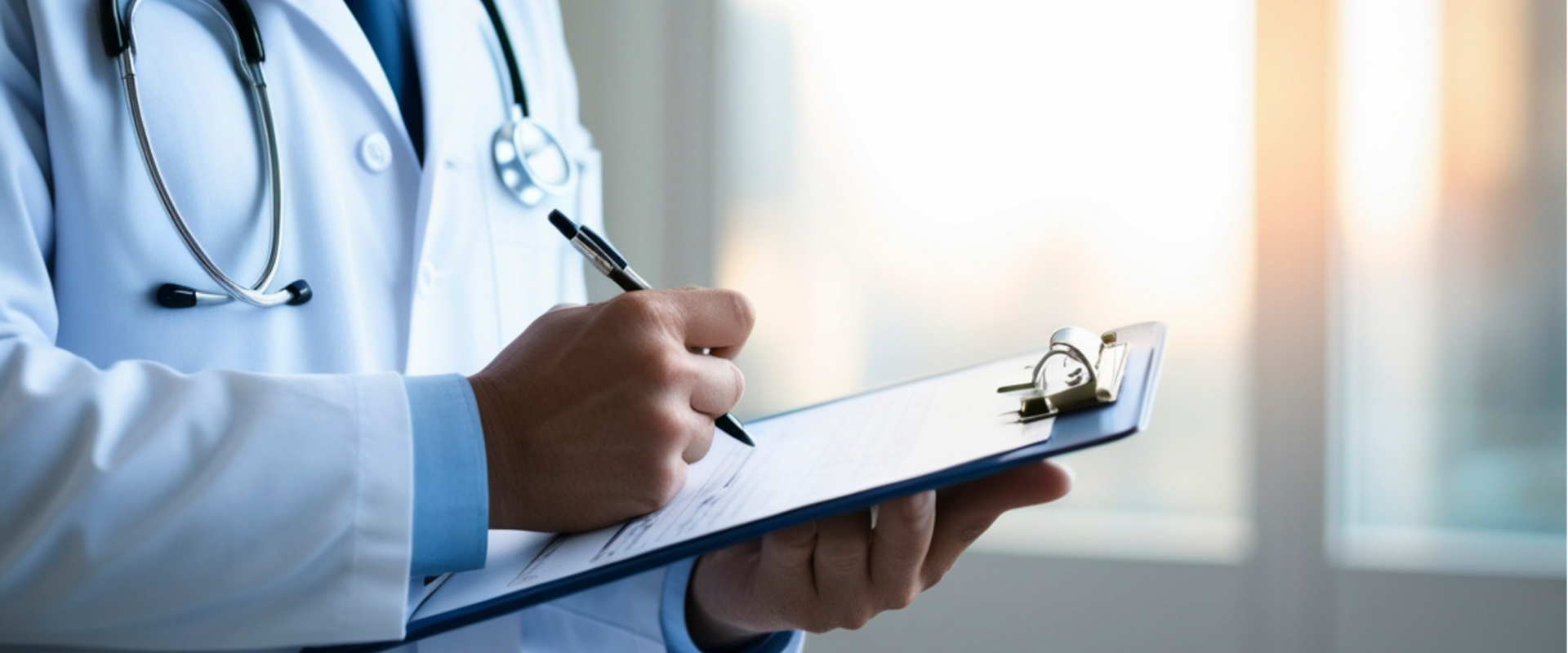 Doctor taking notes on clipboard